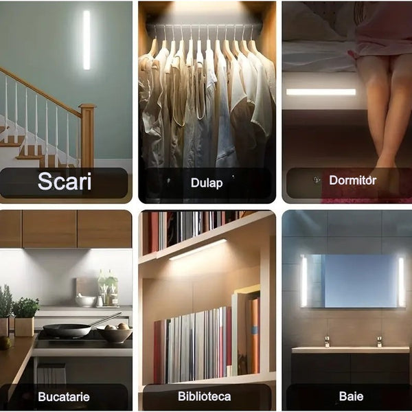 Lampă LED cu Senzor de Mișcare și Lumină – 30 cm, 21 LED-uri, 3 Moduri