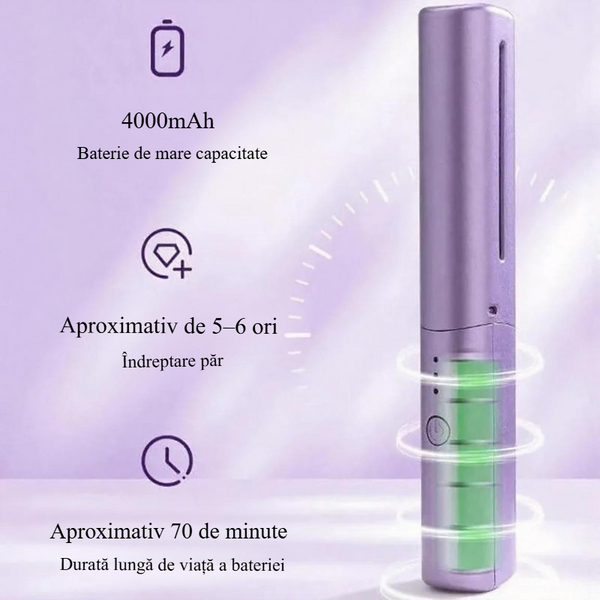 Piaptăn Ceramic Termic Reîncărcabil pentru Păr Drept și Neted